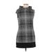 Express Casual Dress - Mini Mock Sleeveless: Gray Checkered/Gingham Dresses - Women's Size Large