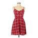 Divided by H&M Cocktail Dress - A-Line V Neck Sleeveless: Red Plaid Dresses - Women's Size 12