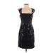 Adrianna Papell Cocktail Dress - Sheath Square Sleeveless: Black Print Dresses - Women's Size 2