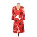 Lela Rose Casual Dress - Mini V Neck 3/4 sleeves: Red Print Dresses - Women's Size 2