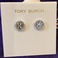 Tory Burch Jewelry | Authentic Tory Burch Silver Crystal Logo Circle Stud Earring-New W/Pouch | Color: Silver | Size: Os