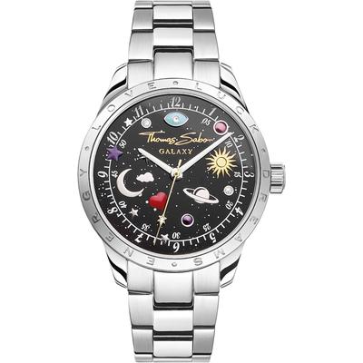 Quarzuhr THOMAS SABO "COSMIC AMULET", silber (silberfarben), Armbanduhren, Damen, Armbanduhr, Damenuhr, Zirkonia, Herz, Mond, Sterne, Edelstahlarmband Image