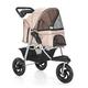 3 Wheels Pet Dog Pram Stroller for Cats/Dogs, Dog Stroller Pushchair Travel Carrier for Medium Small Dogs with Large Wheels, Pet Cat Stroller with Cup Holder, Loading 25 Kg (Color : Khaki)