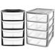 A4 Desktop Plastic Storage Drawers Table Top Organiser 4 Pull Out Drawers Storage Tower Unit For Home, School, Office, Bedroom & Living Room (2, Silver)
