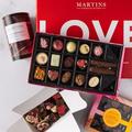 Martin’s Chocolatier Valentine's Hamper | Simply Loveable Box of 16 Pralines & Truffles, Gorgeous Assorted Ballotin, Strawberry Fondant Hearts & Milk Chocolate Flakes Gift Set