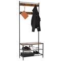 GAWENTINY Coat Rack, Coat Rack with Shoe Bench, Entryway Storage Organizer with 9 Movable Hooks, 3-in-1 Design, Steel Frame, for Bedroom, Hallway, Entrance, Industrial, Rustic Brown