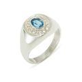 925 Sterling Silver Natural Blue Topaz & Cubic Zirconia Mens Signet Ring - Size S 1/2 -Sizes N to Z Available