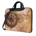 Compass Map Nautical Printed Laptop Shoulder Bag Laptop Carrying Case Waterproof Briefcase Business Bag, Black, 14 inch