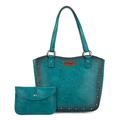 Wrangler Tote Bag for Women Western Studded Purse and Wallet Set, Retro Turquoise, L