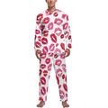 Love Red Lips Soft Mens Pyjamas Set Comfortable Long Sleeve Loungewear Top And Bottoms Gifts S