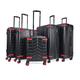 Infinity Leather Hard Shell Black Cabin Suitcase Set 4 Wheel Luggage Travel Bag