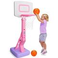 Toddler Girls Mini Basketball Hoop Indoor Pink Adjustable Basketball Goal with Ball Pump for Outdoor Poolside Toys for Backyard Game Outside Basketball Toy for Kids Age 3-4 3-5 6 7 4-8 Birthday Gifts