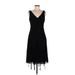 Nicole Miller Collection Casual Dress - A-Line V Neck Sleeveless: Black Solid Dresses - Women's Size 8