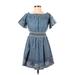 Red Carter Casual Dress - Mini Square Short sleeves: Blue Dresses - Women's Size Small