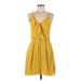 BCBGeneration Casual Dress - Mini Plunge Sleeveless: Yellow Print Dresses - Women's Size Medium