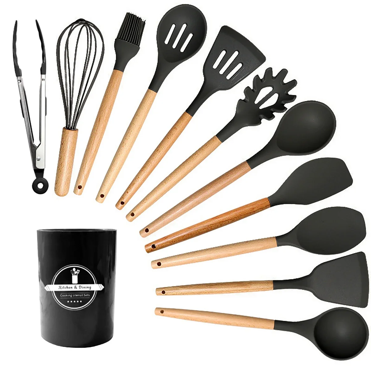 Ensemble d'ustensiles de Cuisine en Silicone, 12 pièces, pour ustensiles de Cuisine antiadhésifs, Outils de Cuisine noirs, Accessoires résistants à la chaleur