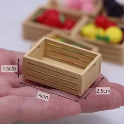 Maison de poupée 2 pièce/boîte, Mini cadre de fruits en bois, modèle Miniature, scène de nourriture et de jeu, petit panier de rangement et de rangement en tissu, décor