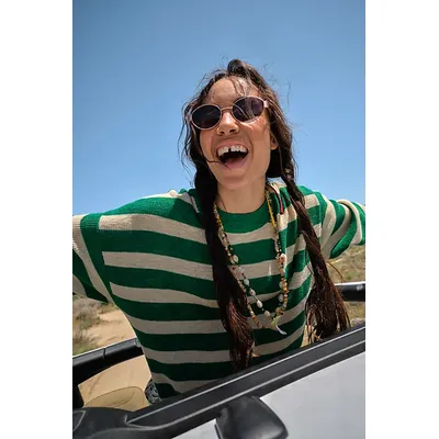Little Secret Round Sunglasses at Free People in Navy