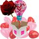 Romantic You Turn Me On Lightbulb 40" Helium Inflated Balloon with 12 Mini Red and Pink Heart Air-Filled Balloons and Single Luxury Red Rose all delivered in a box