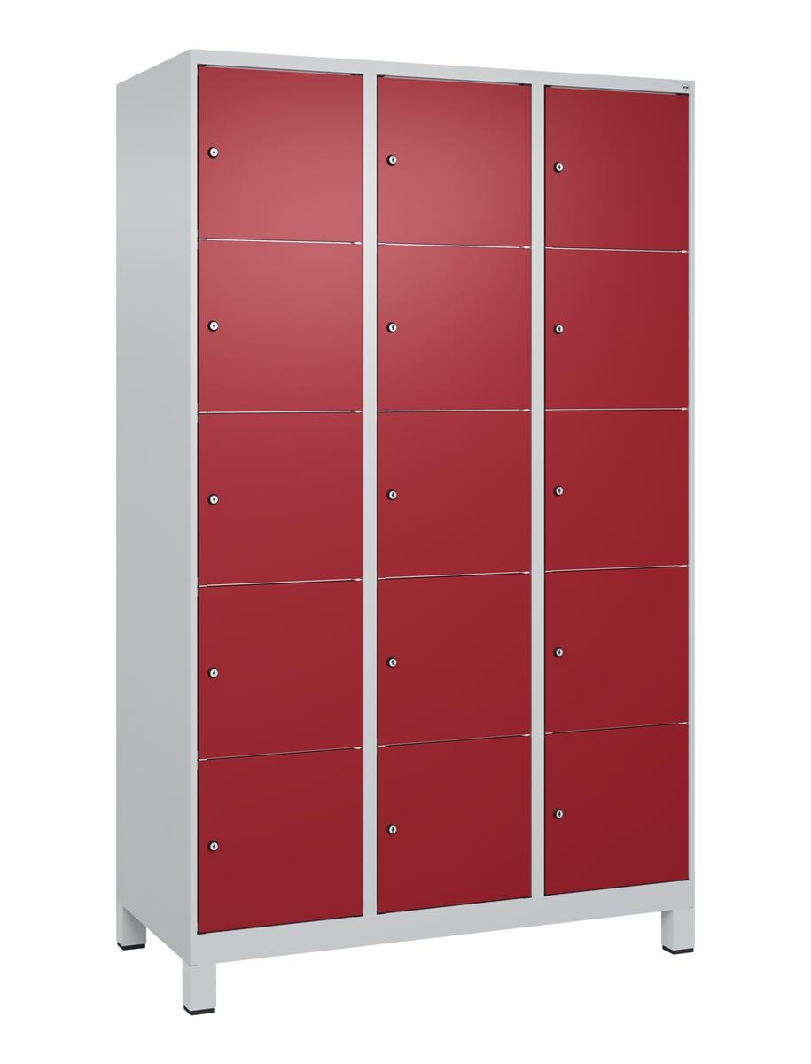 C+P Schließfachschrank Classic PLUS, Füße, 3 Abteile, 1950x1200x500mm, 7035/3003 Image