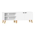 Meuble TV 140 cm 2 portes 2 compartiments effet bois blanc