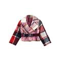 Frobukio Kids Girls Fall Jackets Long Sleeve Notched Lapel Plaid Print Coats with Belt Outerwear