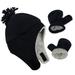 Sherpa Lined Aviator Hat Toddler Fleece Winter Beanies and Gloves for Baby Trapper Hat Bonnet with Earmuffs Newborn Cold Hats and Mittens for Boys and Girls Black 6-18 Months