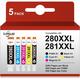 280XXL 281XXL Ink Cartridge for Canon Ink 280 and 281 Cartridges PGI-280XXL CLI-281XXL for Canon TR8520 Ink Cartridges for Pixma TR8620 TR8620a TS6320 TR7520 TS6120 TS6220 TS8220 TS9520 (5 Packs)