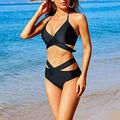 SBYOJLPB Women s Swimsuit Clearance Ladies Split Swimsuit Versatile Floral Colorblock High Waist Cross Bikini Black(S) Black 4(S)