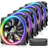 Antec RGB Fans PC Fans 120mm RGB Fans 5V-3PIN Addressable RGB Fans Motherboard SYNC with 5V-3PIN 120mm Fan 5 Packs with controller Prizm Series RGB Fans