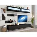 Modern High Gloss TV Stand With 4 Media Storage Cabinets And 2 Shelves Wall Mount Floating TV Stand Entertainment Center For 95+ Inch TV 16-Color RGB LED Lights For Living Room Bedroom Black