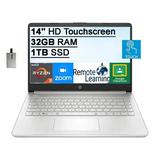 HP 14 HD Touchscreen Laptop Computer AMD Ryzen 3-3250U Processor 32GB RAM 1TB SSD HD Audio 720p HD Webcam AMD Radeon Graphics Bluetooth HDMI Windows 10 Silver 32GB Hotface USB Card