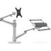 Monitor And Laptop Desk Mount Combo Stand With Notebook Holder Fits Up To 17 Inch 2-In-1 Adjustable Dual Arm Mount Fits 27 Inch LCD Screen With Clamp And Cable Management Silver