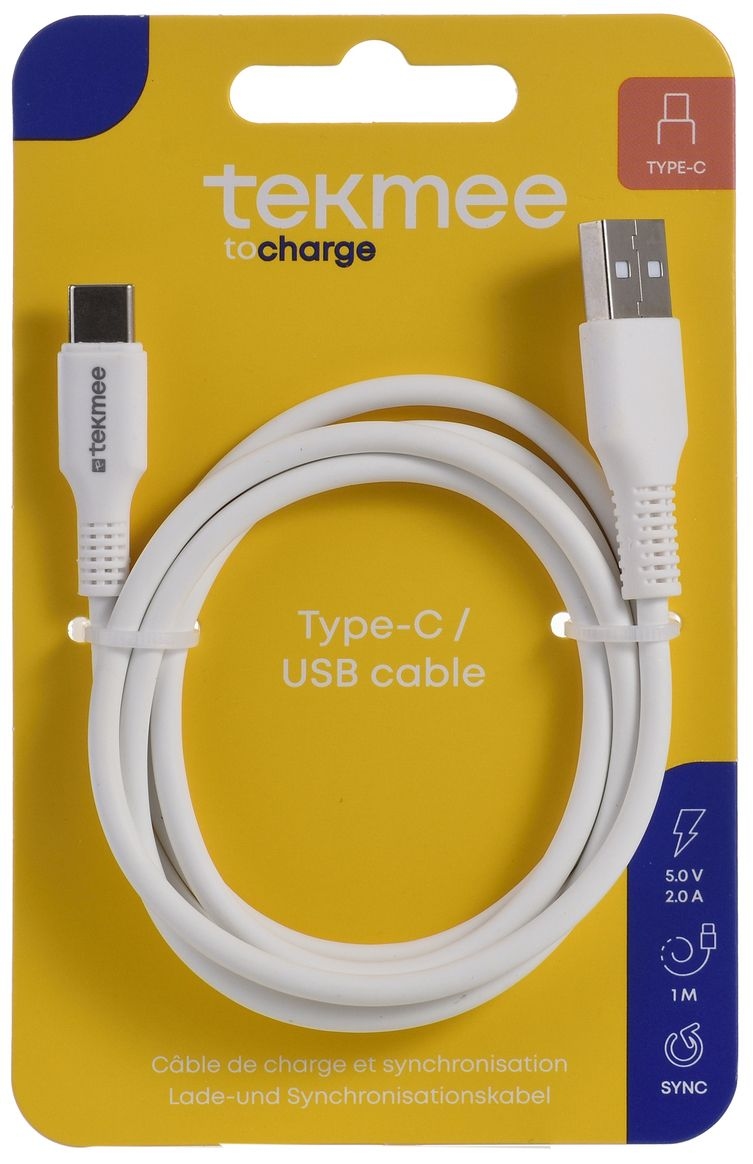 TEKMEE 40 43 01 70 Ladekabel USB-A/USB-C Nylon weiß Image