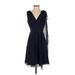 Ann Taylor Cocktail Dress - A-Line V Neck Sleeveless: Blue Print Dresses - Women's Size 4