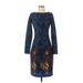 Isle By Melis Kozan Casual Dress - Sheath Crew Neck 3/4 sleeves: Blue Dresses - Women's Size X-Small