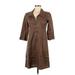 J.Jill Casual Dress - A-Line Collared 3/4 sleeves: Brown Print Dresses - Women's Size 6 Petite