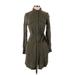 A New Day Casual Dress - Shirtdress High Neck Long sleeves: Green Print Dresses - Women's Size X-Small