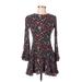 American Eagle Outfitters Casual Dress - A-Line High Neck Long sleeves: Burgundy Print Dresses - Women's Size 2X-Small