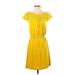 Merona Casual Dress - Mini Scoop Neck Short sleeves: Yellow Print Dresses - Women's Size Small