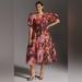Anthropologie Dresses | Anthropologie Floral Puff Sleeve Organza Midi Dress | Color: Black/Pink | Size: L