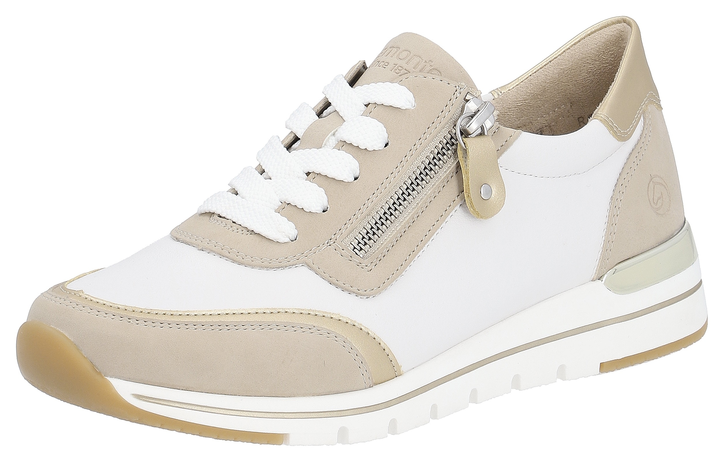 Keilsneaker REMONTE, Damen, Gr. 41, beige (weiß, hellbeige), Lederimitat, Schuhe, mit Kontrastbesätzen, Freizeitschuh, Halbschuh, Schnürschuh