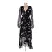 Banana Republic Casual Dress - Midi V-Neck 3/4 sleeves: Black Floral Dresses - Women's Size 6 Tall