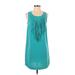 Sugar Lips Casual Dress - Shift Scoop Neck Sleeveless: Teal Solid Dresses - Women's Size Small