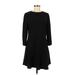 Ann Taylor LOFT Casual Dress - A-Line Crew Neck 3/4 sleeves: Black Print Dresses - Women's Size 6 Petite