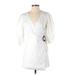 Privacy Please Casual Dress - Wrap V-Neck 3/4 sleeves: White Print Dresses - Women's Size Small