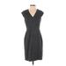 Ann Taylor Casual Dress - Sheath V-Neck Short sleeves: Gray Dresses - Women's Size 4 Petite