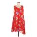 Kate & Mallory designs Casual Dress - Mini Scoop Neck Sleeveless: Red Floral Dresses - Women's Size X-Large