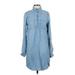 SO Casual Dress - Shirtdress Collared Long sleeves: Blue Print Dresses - Women's Size Small