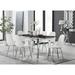East Urban Home Tierra Modern Glass & Metal Extendable Dining Table Set & 6 Luxury Dining Chairs Glass/Upholstered/Metal in Black/Gray | Wayfair